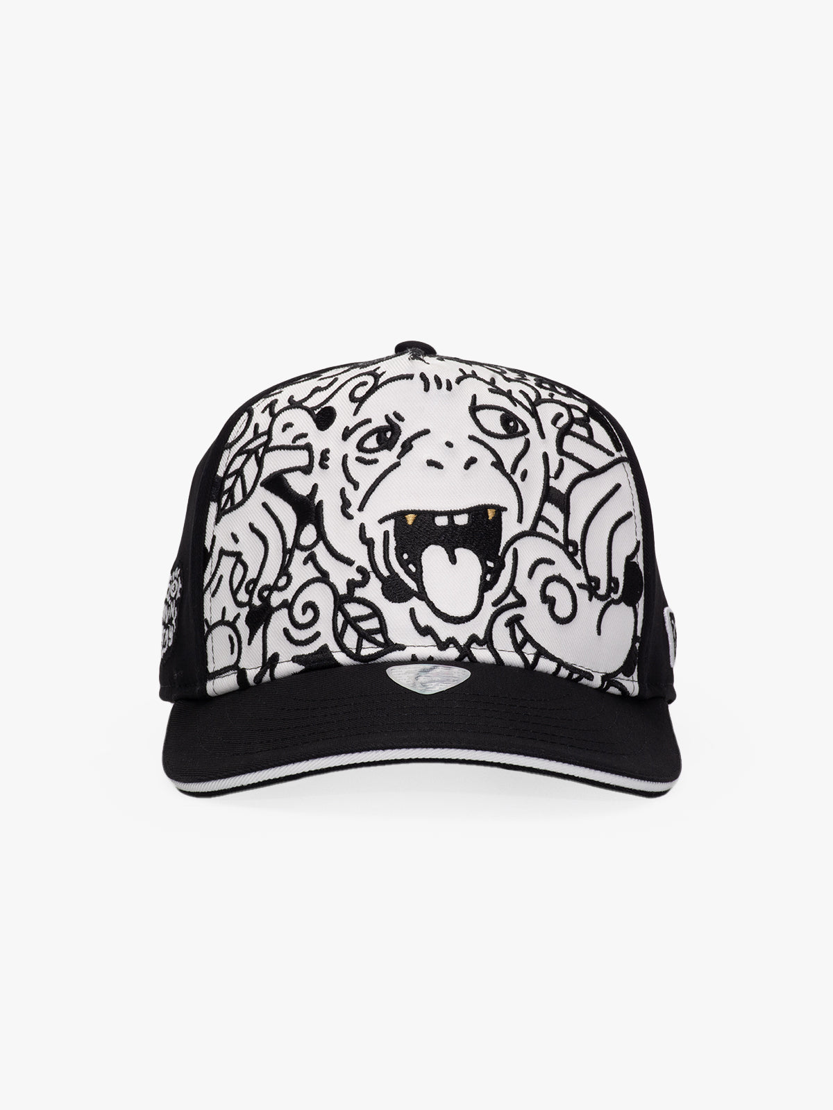 Baseball Cap - Curved Visor - Art Collection - Doodle Monkey - Black - White