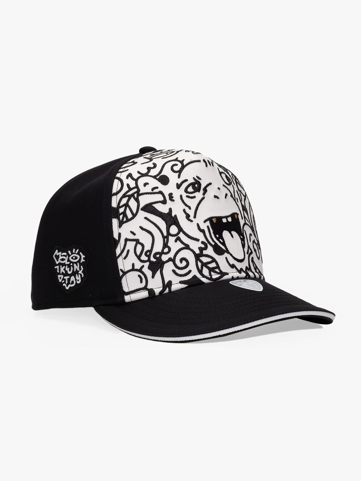 Baseball Cap - Curved Visor - Art Collection - Doodle Monkey - Black - White