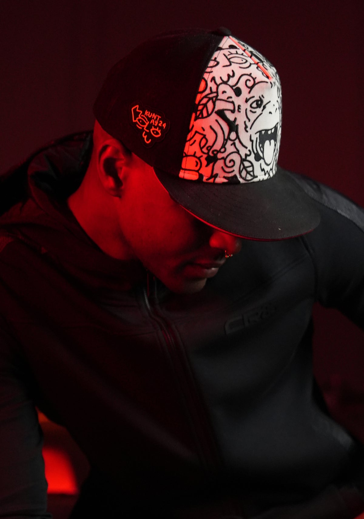 Snapback Cap - Doodle Monkey - Black/White