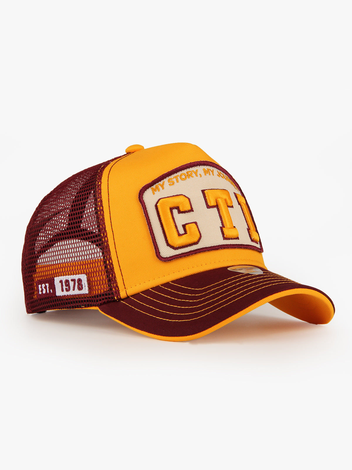 Trucker Hat - Name Collection - Custom Made Three Letters - Yellow/Burgundy - 3