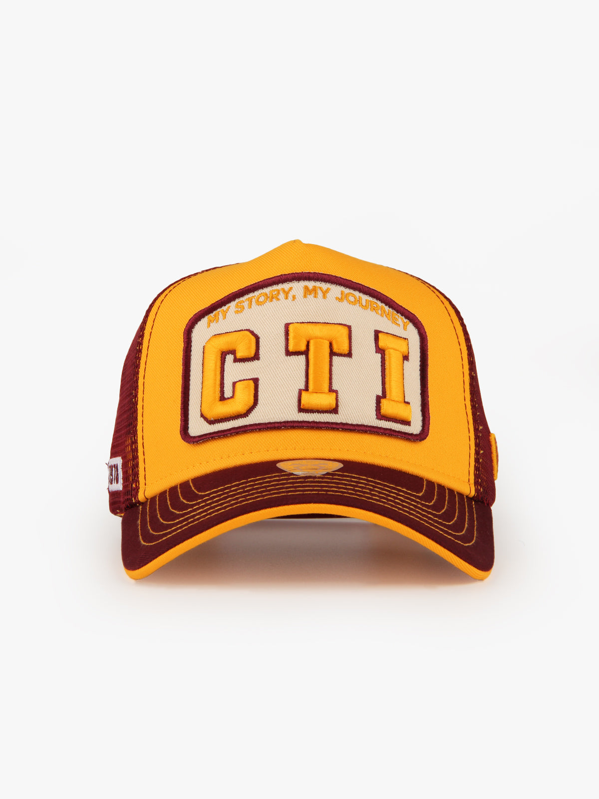 Trucker Hat - Name Collection - Custom Made Three Letters - Yellow/Burgundy - 2