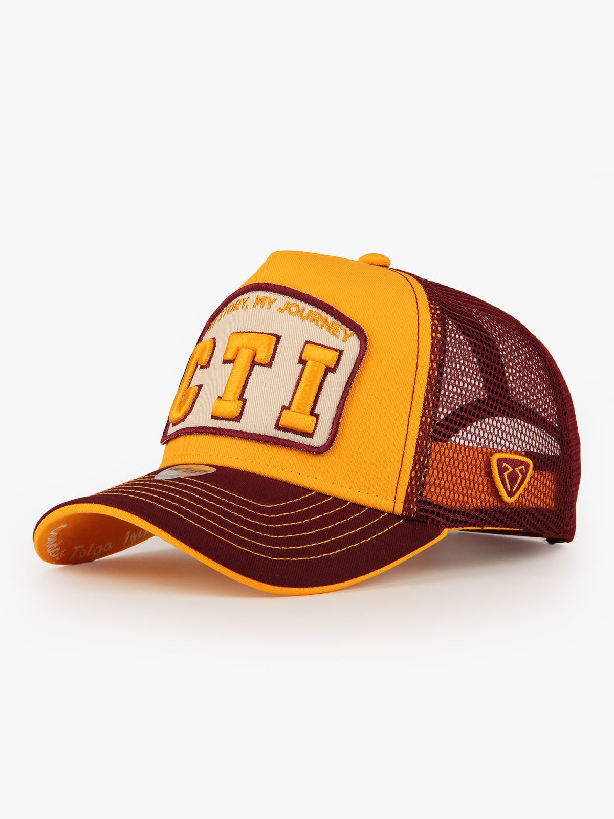 Trucker Hat - Name Collection - Custom Made Three Letters - Yellow/Burgundy - 1