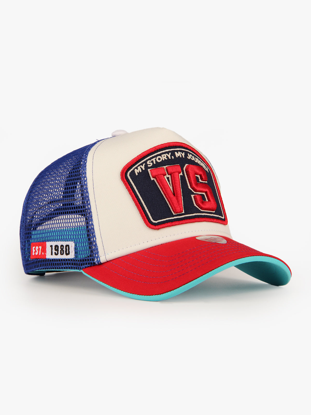 Trucker Hat - Name Collection - Custom Made Two Letters - Ecru/Royal Blue - 3